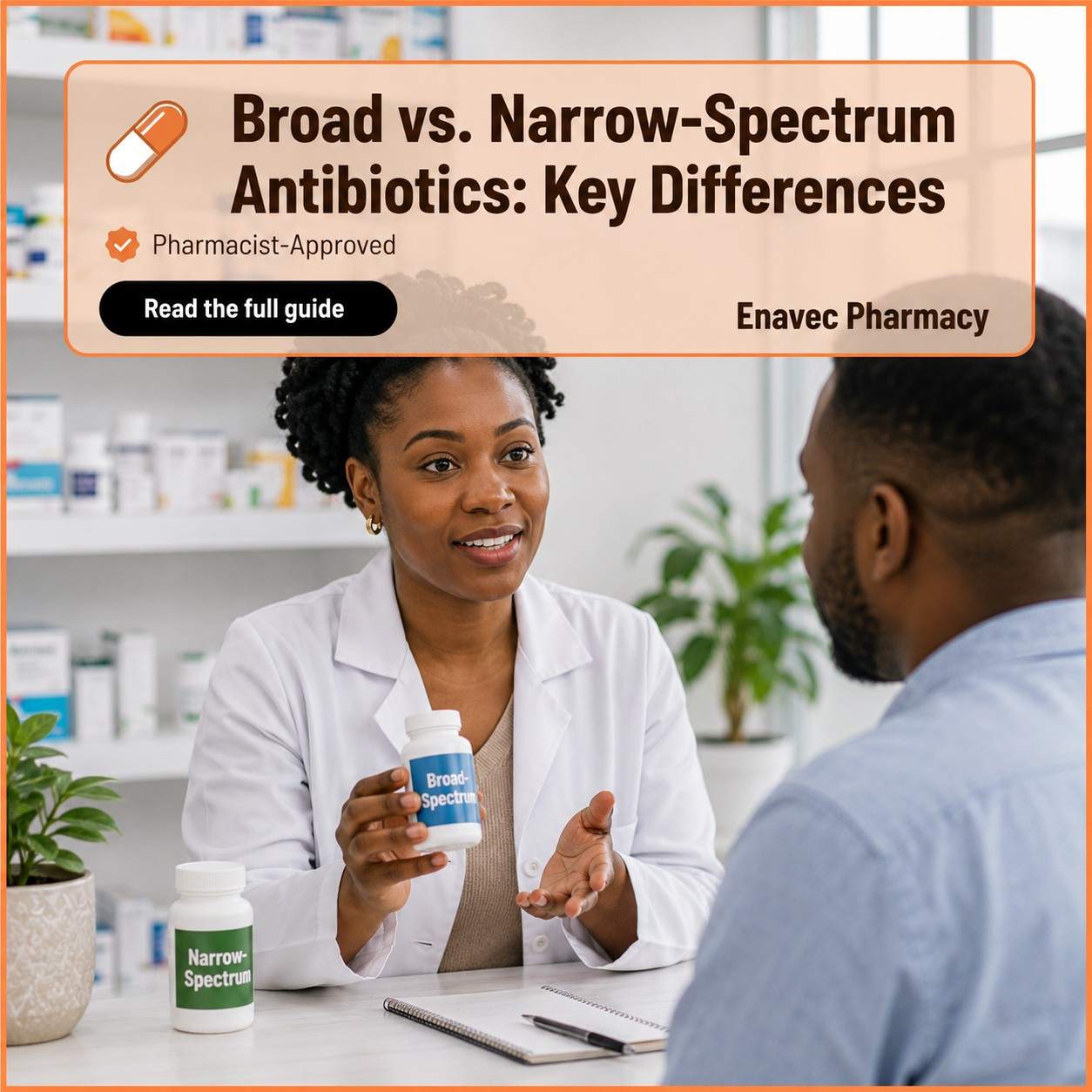What is the difference between broad-spectrum and narrow-spectrum antibiotics?